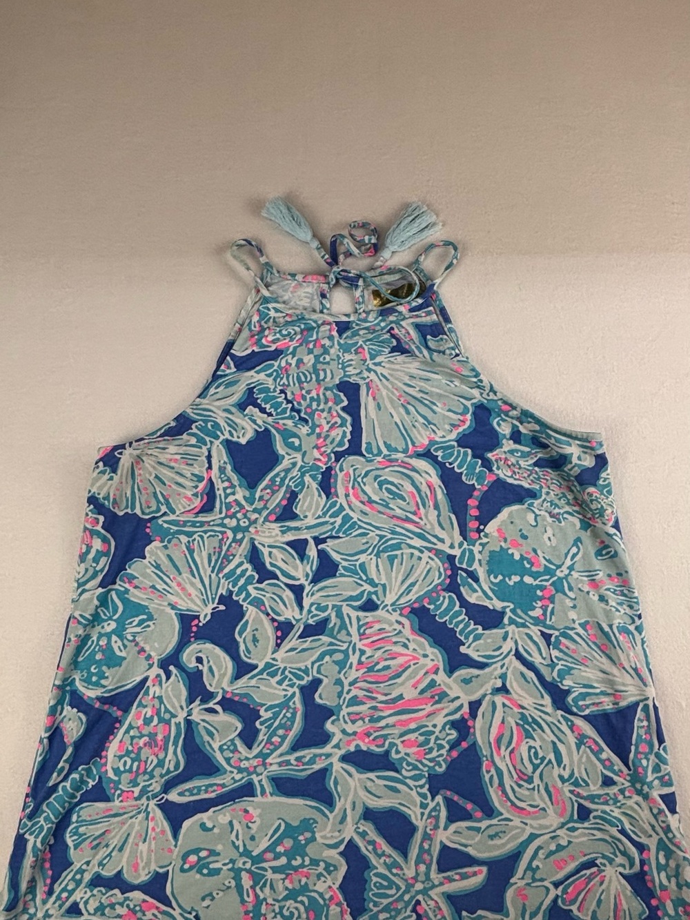 Lilly Pulitzer Blue Shell-Print Halter Tank with Seafoam & Pink Accents